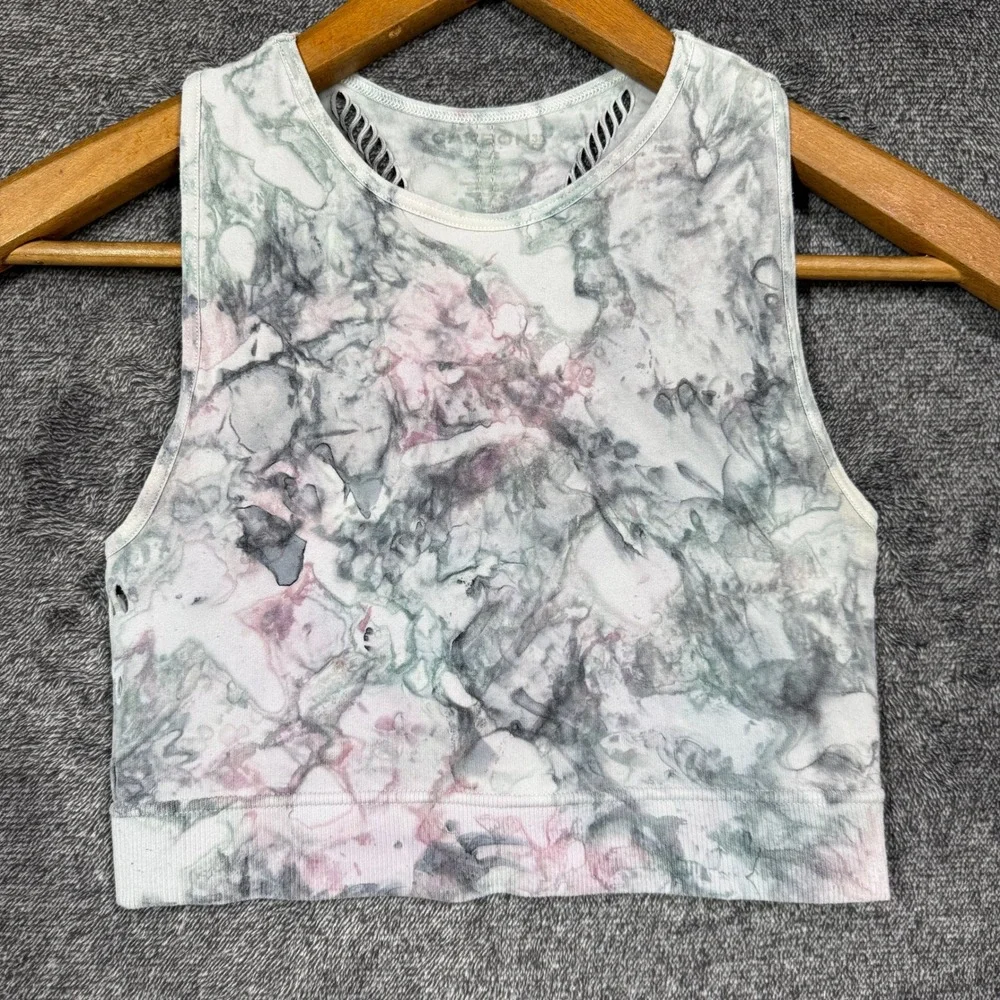 Carbon38 Tank Top‎ XS/S Marble Tie Dye Seamless Crop Pink Grey Laser Cut